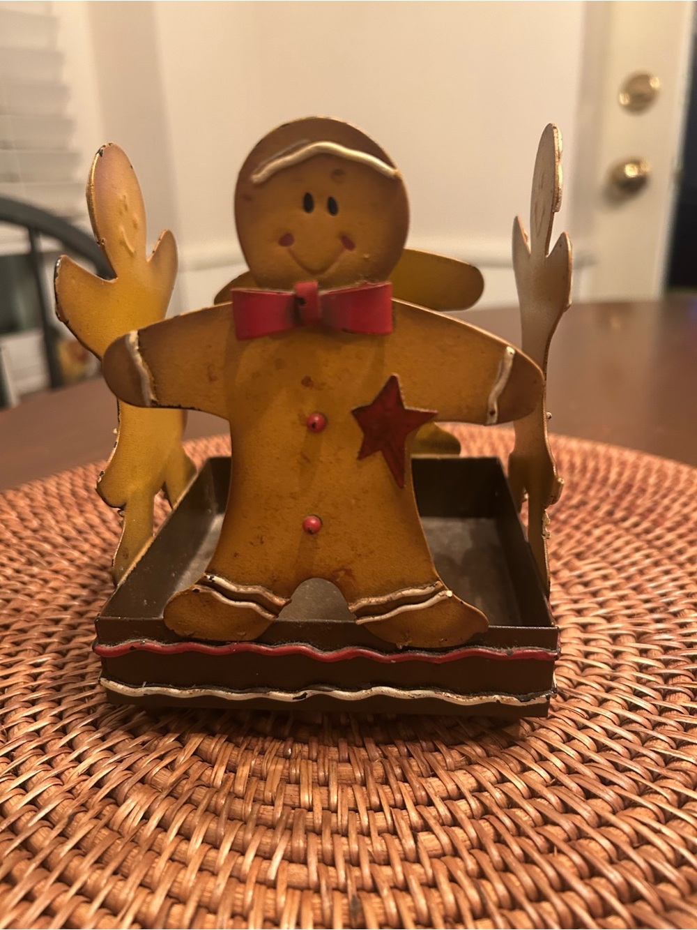Gingerbread Metal Holiday candle Holder - 5 1/2 in tall